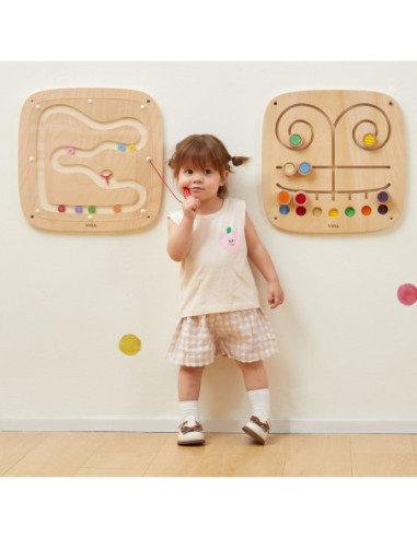 VIGA Drewniana Tablica Manipulacyjna Sensoryczna Labirynt Dotknij i Dopasuj