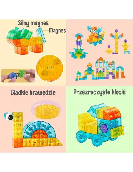 WOOPIE Przezroczyste Magnetyczne Klocki Konstrukcyjne 43 el.