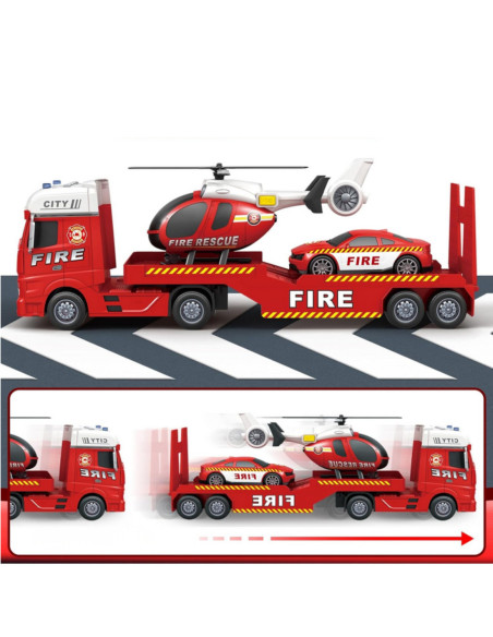 WOOPIE Zestaw Pojazdów Laweta Strażacka Helikopter Samochód Dźwięk Światła