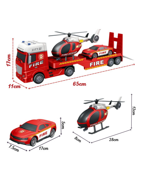 WOOPIE Zestaw Pojazdów Laweta Strażacka Helikopter Samochód Dźwięk Światła