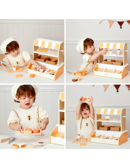 VIGA Drewniana Mini Piekarnia Sklepik Stragan z Wypiekami 16el.