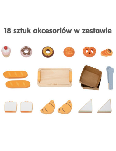 VIGA Drewniana Mini Piekarnia Sklepik Stragan z Wypiekami 16el.