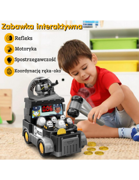 WOOPIE Gra Zręcznościowa Uderz Młotkiem Wbijak Wóz Policyjny z Akcesoriami