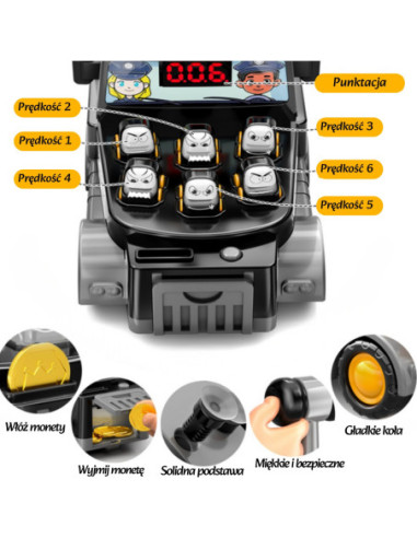 WOOPIE Gra Zręcznościowa Uderz Młotkiem Wbijak Wóz Policyjny z Akcesoriami