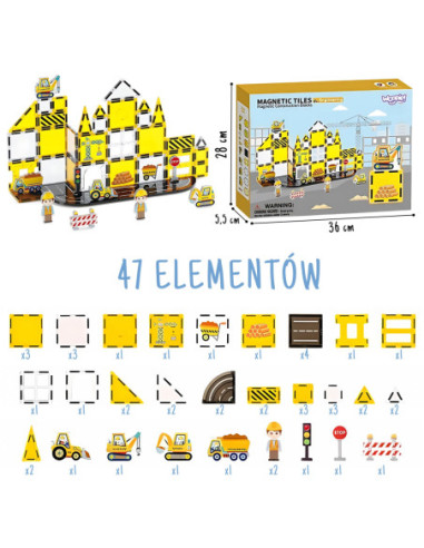 WOOPIE Klocki Magnetyczne Plac Budowy 47 el.
