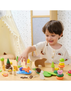 VIGA Drewniane Klocki Kolorowe Leśne Opowieści Pudełko 58el. 2