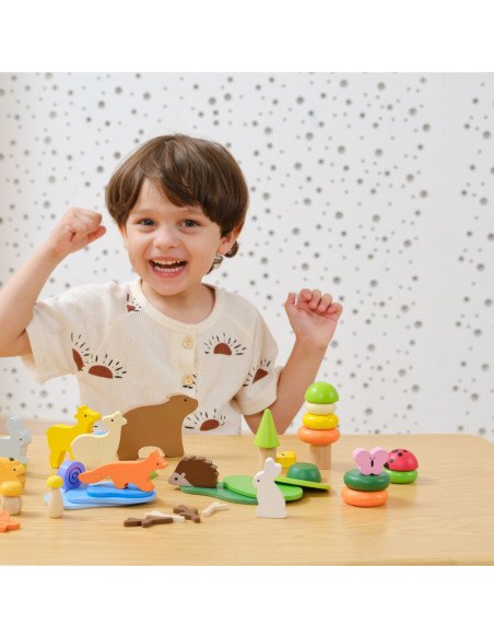 VIGA Drewniane Klocki Kolorowe Leśne Opowieści Pudełko 58el.