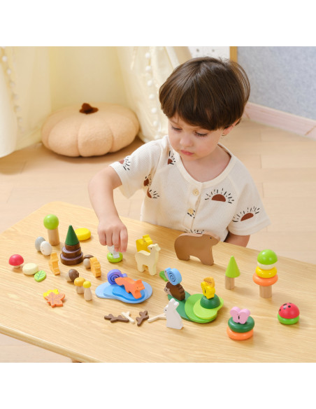 VIGA Drewniane Klocki Kolorowe Leśne Opowieści Pudełko 58el.