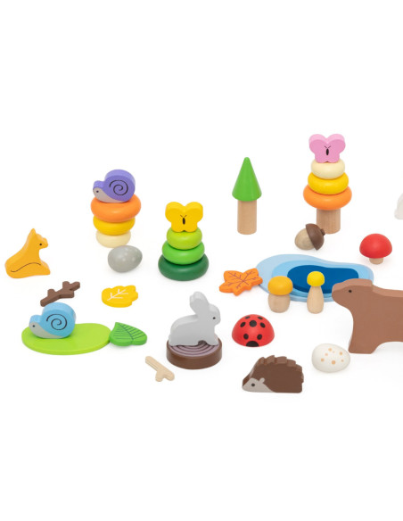 VIGA Drewniane Klocki Kolorowe Leśne Opowieści Pudełko 58el.