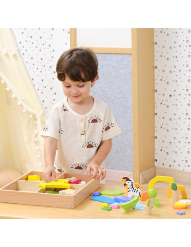 VIGA Drewniane Klocki Kolorowe Opowieści Tropikalne Pudełko 55el.