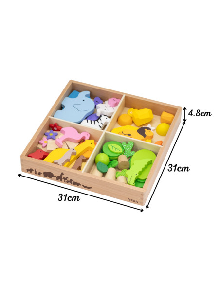 VIGA Drewniane Klocki Kolorowe Opowieści Tropikalne Pudełko 55el.