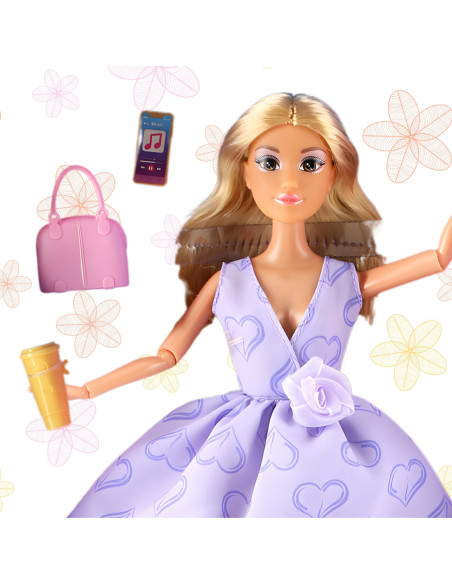 WOOPIE ROYAL Lalka Długie Blond Włosy 30 cm Lawendowa Suknia Akcesoria