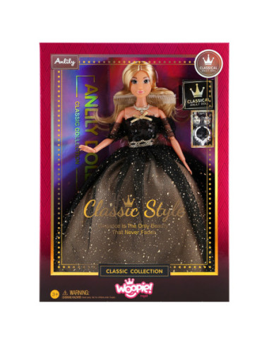 WOOPIE ROYAL Lalka Lily 30 cm Długie Blond Włosy Czarna Suknia Balowa