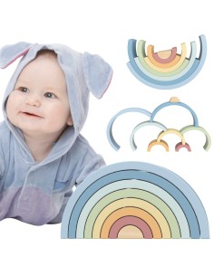 Tooky Toy Rainbow - Wooden Montessori Puzzle Pastel Blocks