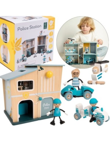 CLASSIC WORLD Posterunek Policji Drewniany Samochód Helikopter FIgurki 12el.