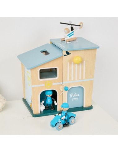CLASSIC WORLD Posterunek Policji Drewniany Samochód Helikopter FIgurki 12el.