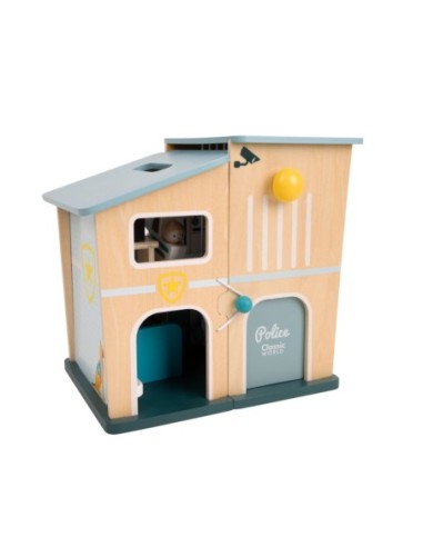 CLASSIC WORLD Posterunek Policji Drewniany Samochód Helikopter FIgurki 12el.