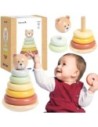TOOKY TOY Drewniana Układanka Sensoryczna Piramidka Miś Sensoryczny Kolorowy Stacker