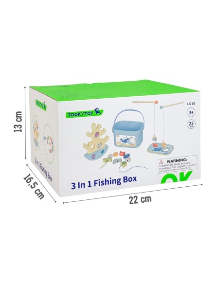 TOOKY TOY Drewniany Zestaw Morskich Zabawek Wieża Balansująca Łowienie Ryb Figurki 23 Elementy