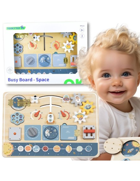 TOOKY TOY Drewniana Tablica Edukacyjna Montessori Astronauta Statek Kosmiczny