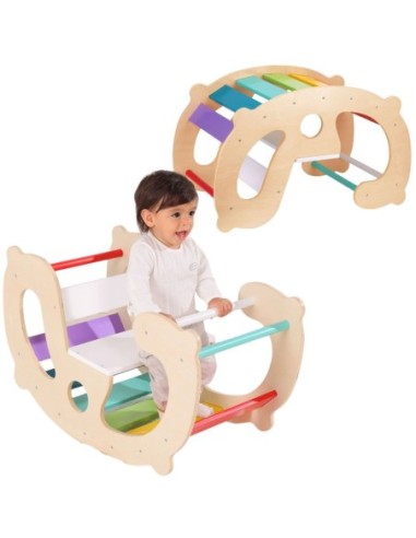 WOOPIE GREEN Drewniany Tęczowy Bujak i Mostek 2w1 Montessori