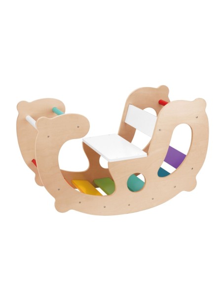WOOPIE GREEN Drewniany Tęczowy Bujak i Mostek 2w1 Montessori