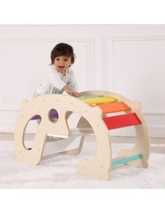 WOOPIE GREEN Drewniany Tęczowy Bujak i Mostek 2w1 Montessori 2