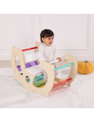 WOOPIE GREEN Drewniany Tęczowy Bujak i Mostek 2w1 Montessori