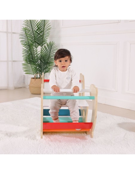 WOOPIE GREEN Drewniany Tęczowy Bujak i Mostek 2w1 Montessori