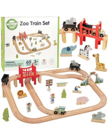 WOOPIE GREEN Drewniana Kolejka Zoo Zestaw 60 Elementów