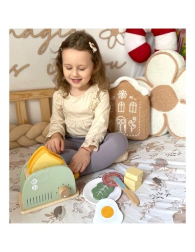 WOOPIE GREEN Drewniany Toster Zestaw Śniadaniowy z Akcesoriami