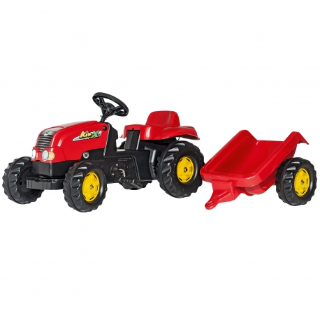 Rolly Toys Traktor Kid na pedałki czerwony z przyczepą