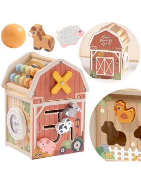 TOOKY TOY Drewniana Stodoła Aktywności Sorter Liczydło Montessori