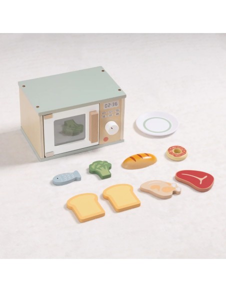 TOOKY TOY Drewniana Kuchenka Mikrofalowa Zestaw Produktów Sporzywczych