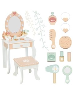 TOOKY TOY Drewniana Toaletka z Krzesełkiem Akcesoria Lustro + Kosmetyki 2