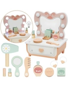 TOOKY TOY Drewniana Toaletka Akcesoria Lustro + Kosmetyki