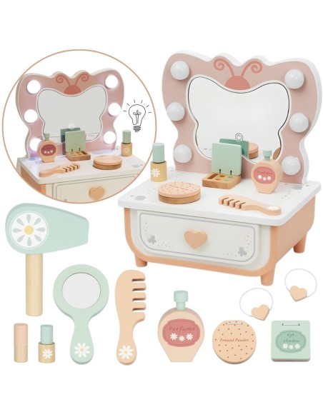 TOOKY TOY Drewniana Toaletka Akcesoria Lustro + Kosmetyki