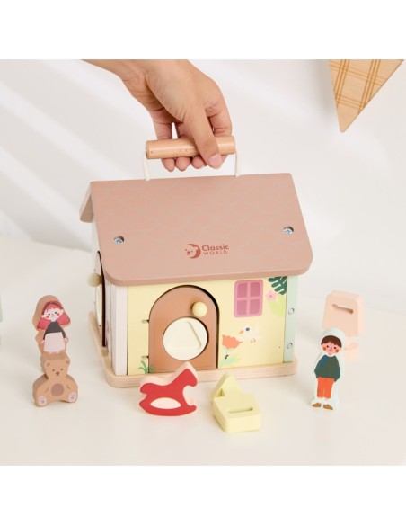 CLASSIC WORLD Drewniany Domek Sensoryczny Edukacyjny z Zamkami Kłódkami 11el.