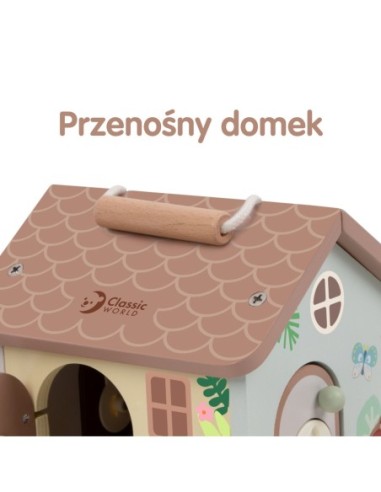 CLASSIC WORLD Drewniany Domek Sensoryczny Edukacyjny z Zamkami Kłódkami 11el.