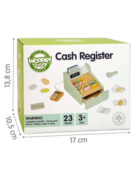 WOOPIE GREEN Drewniana Kasa Sklepowa Edukacyjna z Akcesoriami 23 el. FSC