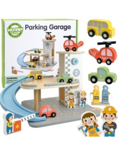 WOOPIE GREEN Drewniany Parking Piętrowy z Autkami i Figurkami