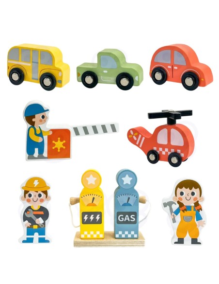 WOOPIE GREEN Drewniany Parking Piętrowy z Autkami i Figurkami