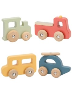 VIGA Zestaw Drewnianych Kolorowych Pojazdów 4szt. z Serii PolarB