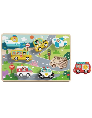 Tooky Toy Holzpuzzle Fahrzeuge Spielzeug Lernspiel für Kinder