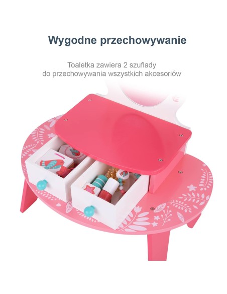 TOOKY TOY Pink Wooden Dressing Table with Mirror - Makeup for Kids