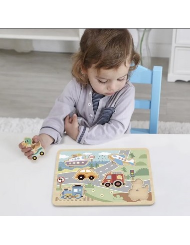 TOOKY TOY Wooden Interactive Vehicle Puzzles - Fun and Learning