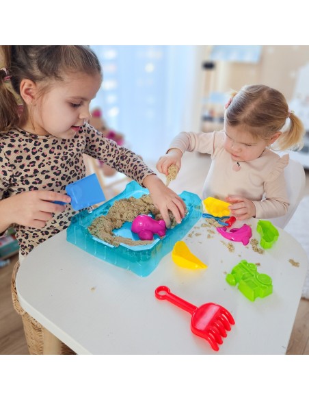 WOOPIE kinetinis smėlis 0,5 kg su staliuku ir formelėmis