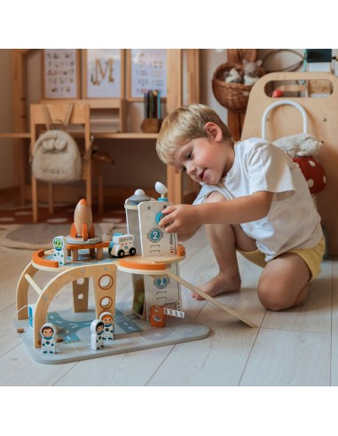 TOOKY TOY Wooden Space Parking - Space Station for Children