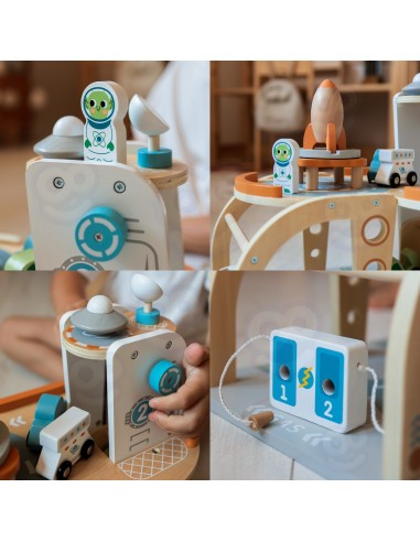 TOOKY TOY medinė kosminė automobilių stovėjimo aikštelė - kosminė stotis vaikams