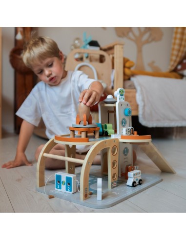 TOOKY TOY Drewniany Kosmiczny Parking - Stacja Kosmiczna dla Dzieci